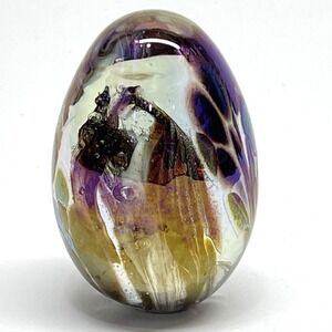 Vintage MSH 1982 Mount Saint Helens Iridescent Art Glass Swirl Paperweight Egg